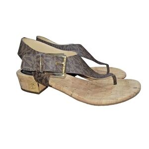 Michael Kors MK London Women Brown Thong Sandals Signature Monogram Shoes 7.5 M